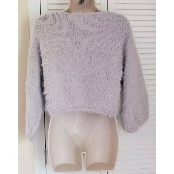 NEW FREE PEOPLE CROP FLURRY SWEATER VIOLET FROST PULLOVER SZ XS - Picture 5 of 9